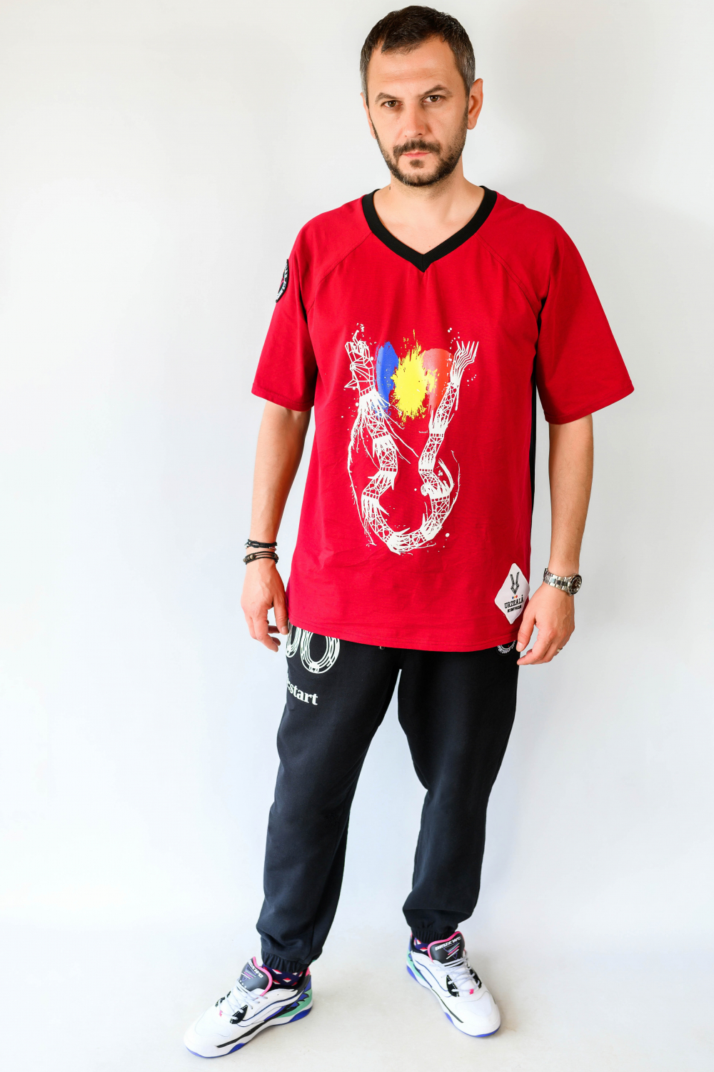 Tricou bicolor V neck
