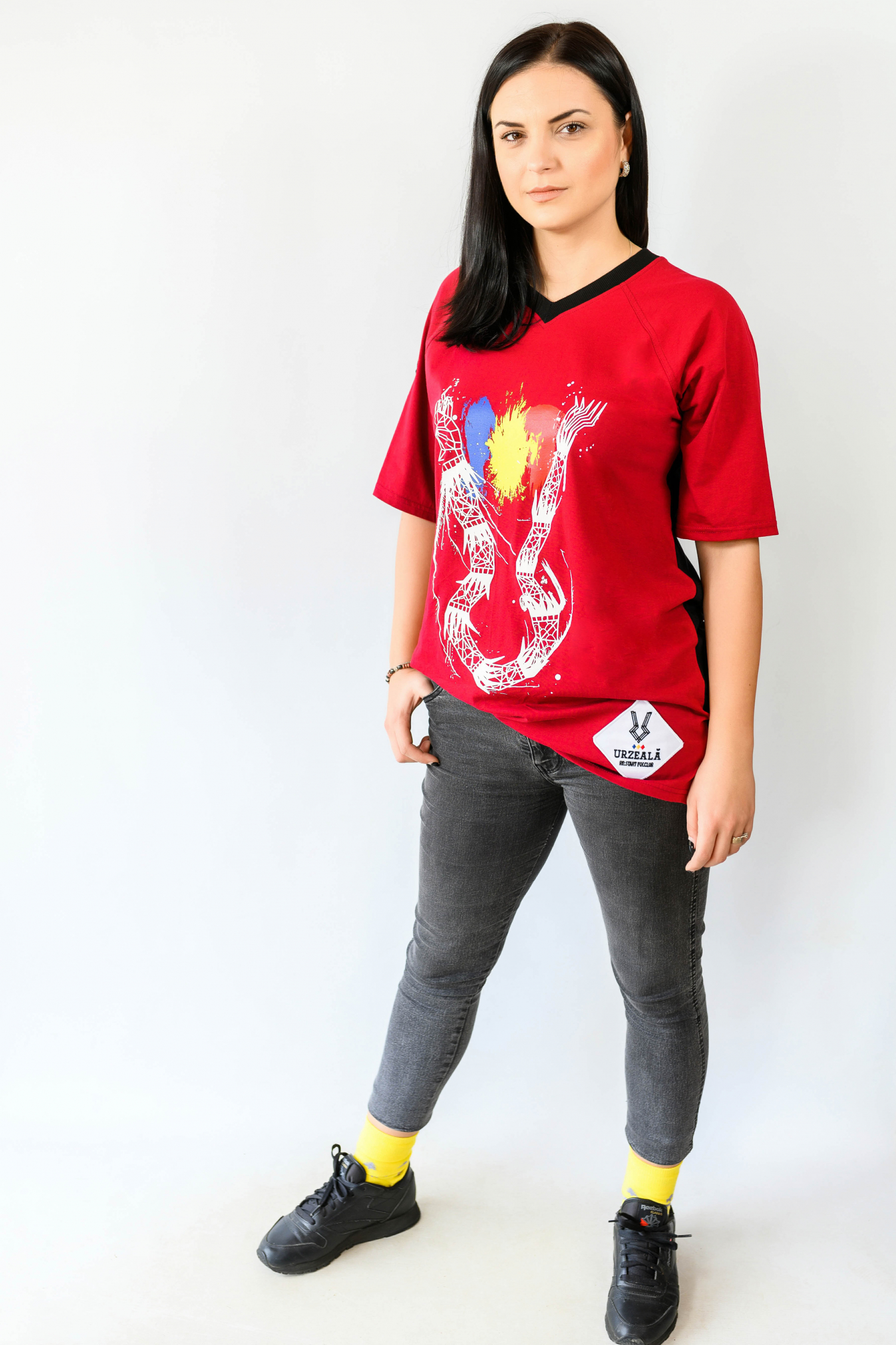 Tricou bicolor V neck