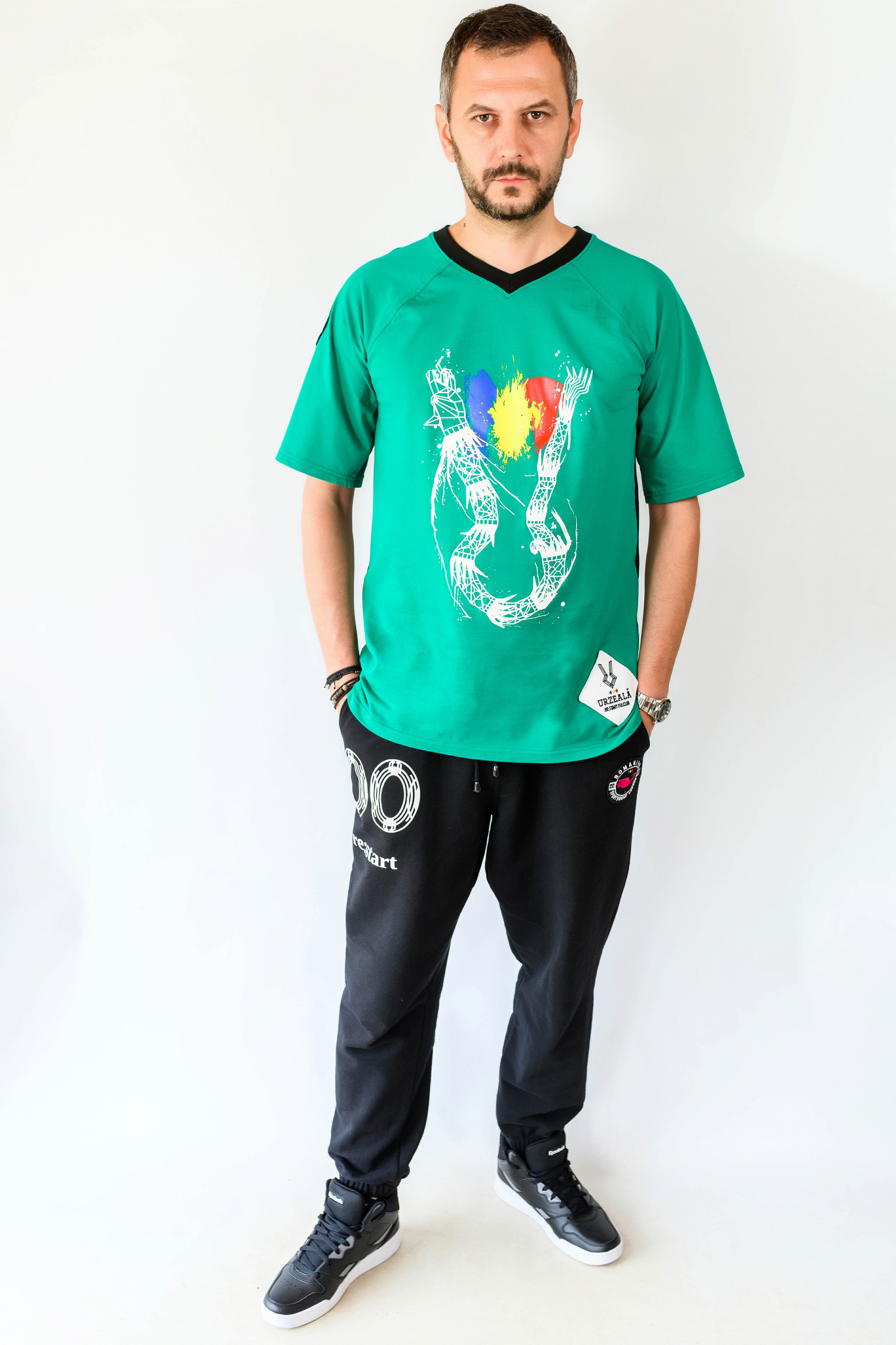 Tricou bicolor V neck